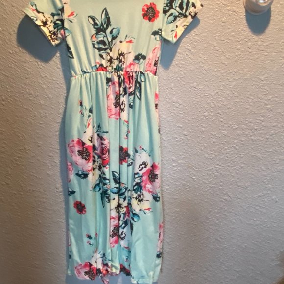 *3/$30* Girl's Size L Empire Waist Short Sleeve Summer Maxi Dress Blue - Picture 7 of 7